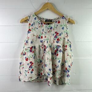 PJK PATTERSON J‎ KINCAID White Blue Red Floral Sleeveless Blouse Top Size Large